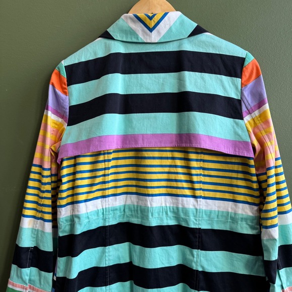 Berek Striped Jacket Small Colorful Art To Wear Cotton Snap Zip Coat Fun - Picture 10 of 15